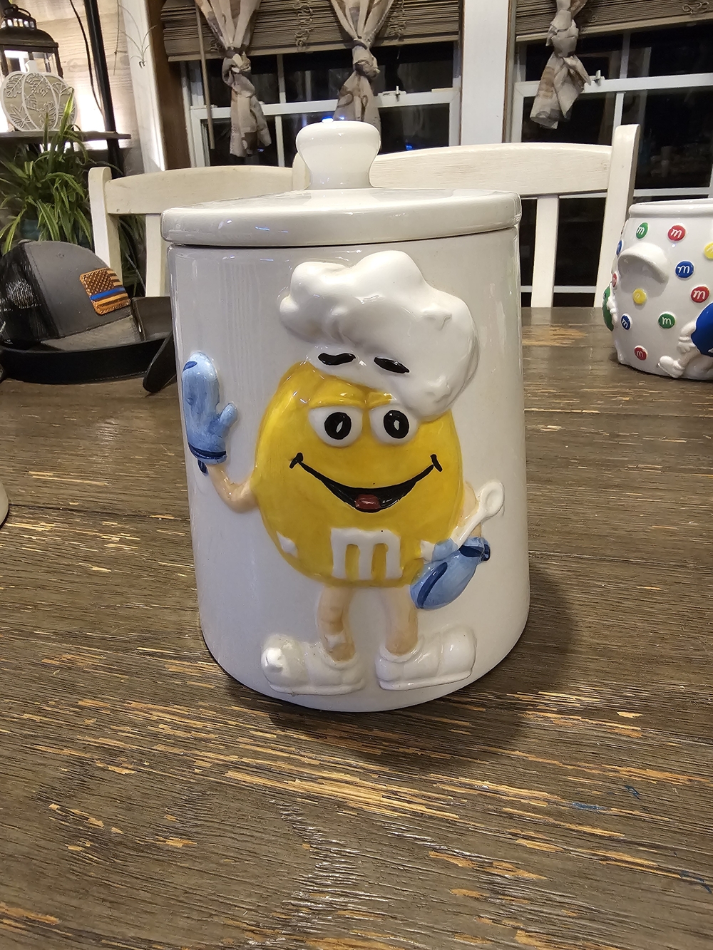 M&M'S Yellow Character Ceramic Cookie Jar with Blue Gloves